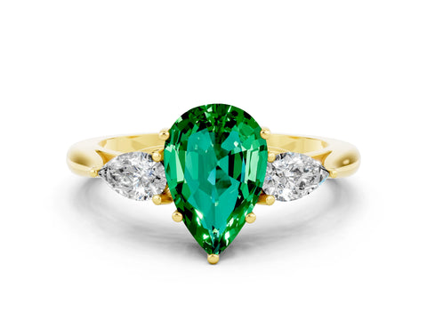 Yellow gold Three-Stone Pear Cut Cut Diamond Ring with Pear Side Stones in Four-Prong Setting