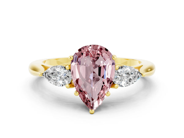 Yellow gold Three-Stone Pear Cut Cut Diamond Ring with Pear Side Stones in Four-Prong Setting