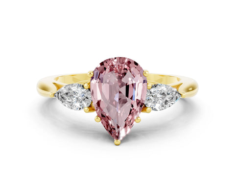 Yellow gold Three-Stone Pear Cut Cut Diamond Ring with Pear Side Stones in Four-Prong Setting