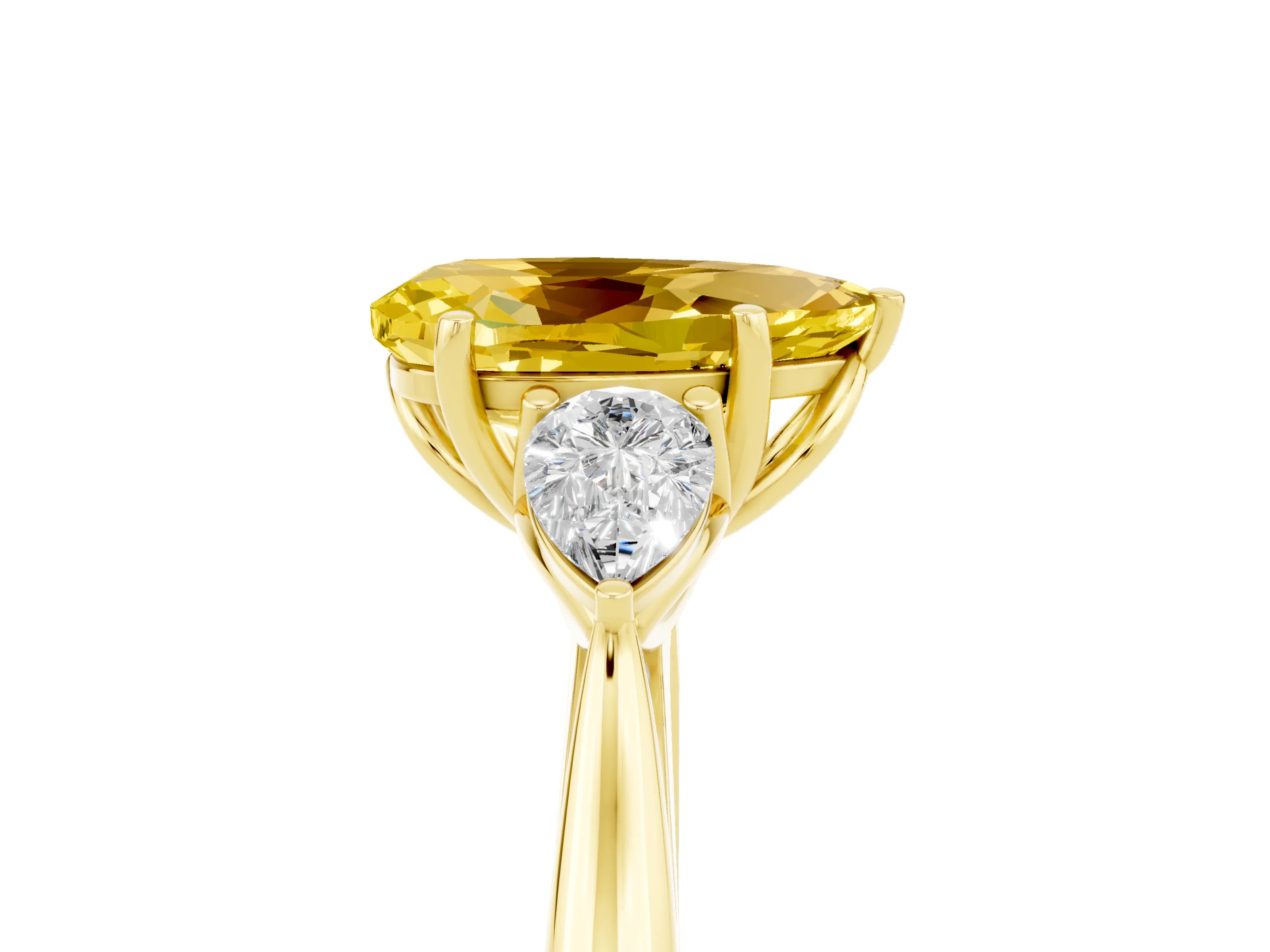 Yellow gold Three-Stone Pear Cut Cut Diamond Ring with Pear Side Stones in Four-Prong Setting_5