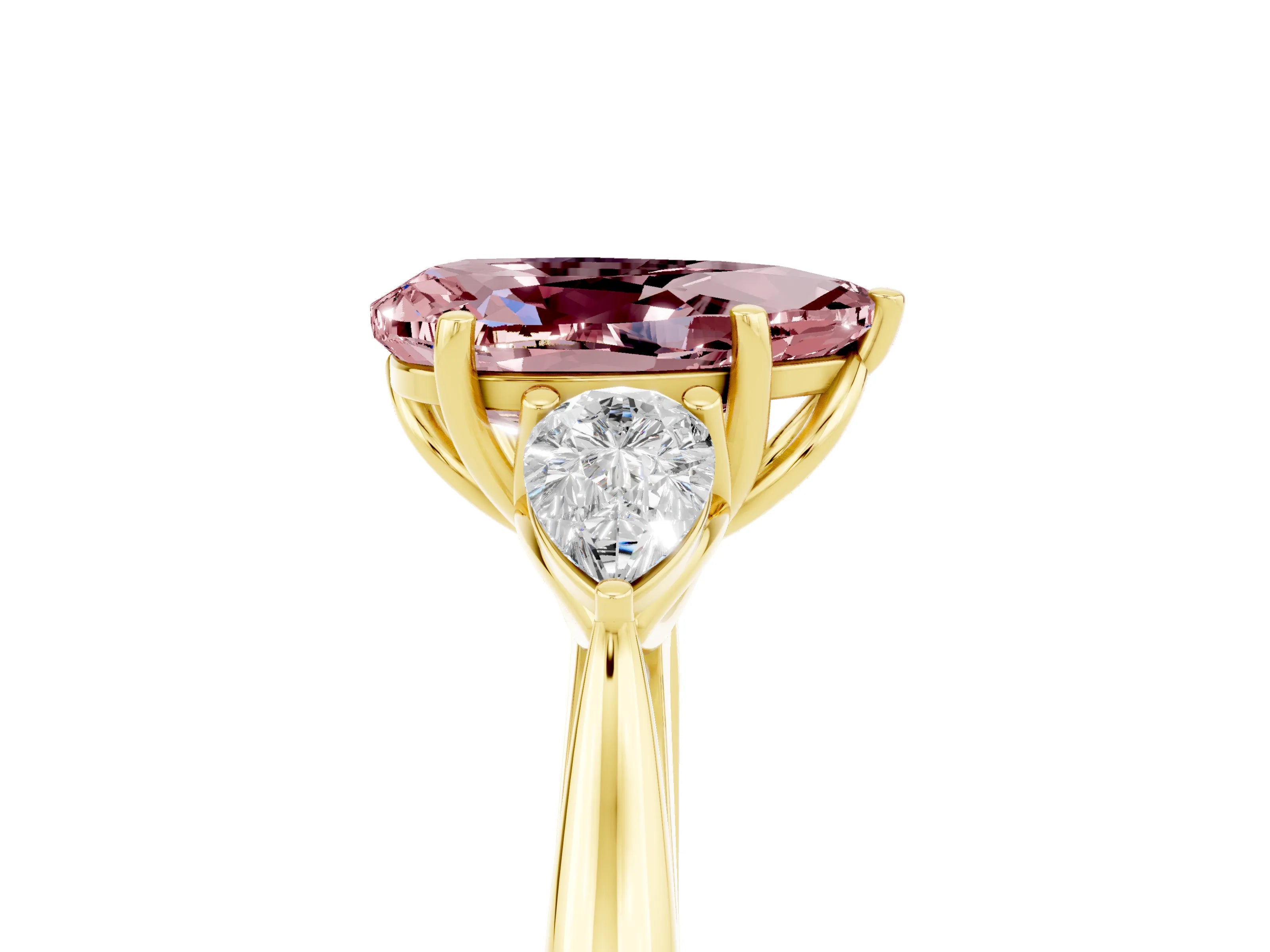Yellow gold Three-Stone Pear Cut Cut Diamond Ring with Pear Side Stones in Four-Prong Setting_5