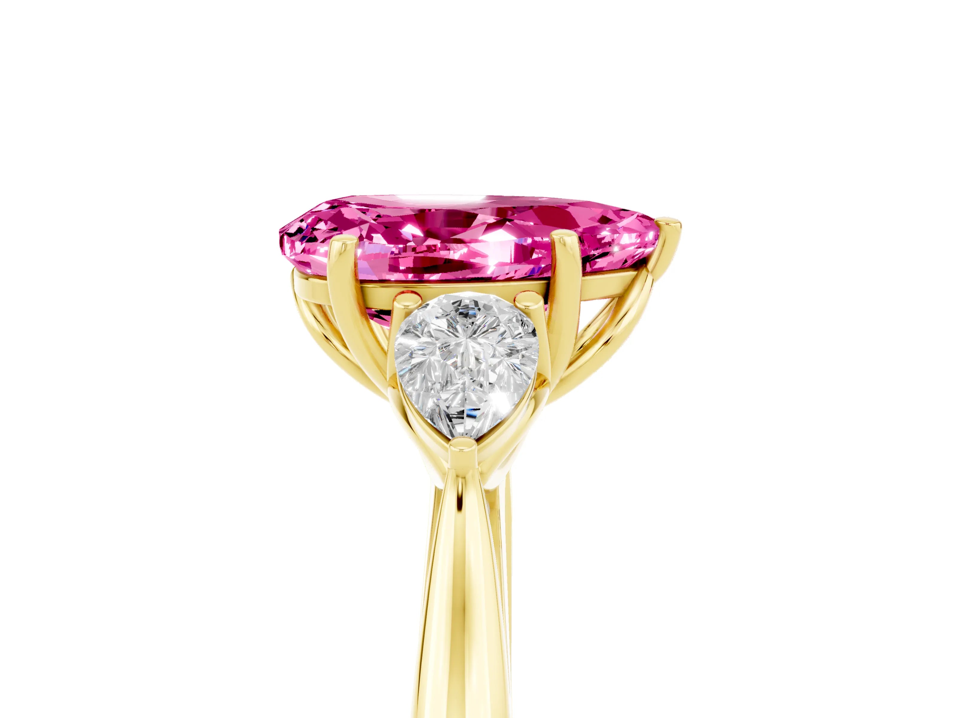 Yellow gold Three-Stone Pear Cut Cut Diamond Ring with Pear Side Stones in Four-Prong Setting_5