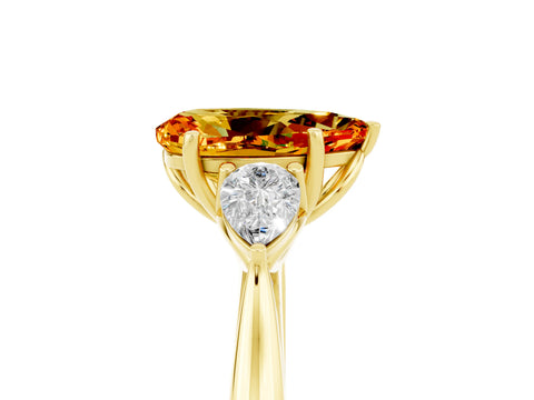 Yellow gold Three-Stone Pear Cut Cut Diamond Ring with Pear Side Stones in Four-Prong Setting_5
