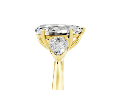 Yellow gold Three-Stone Pear Cut Cut Diamond Ring with Pear Side Stones in Four-Prong Setting_5