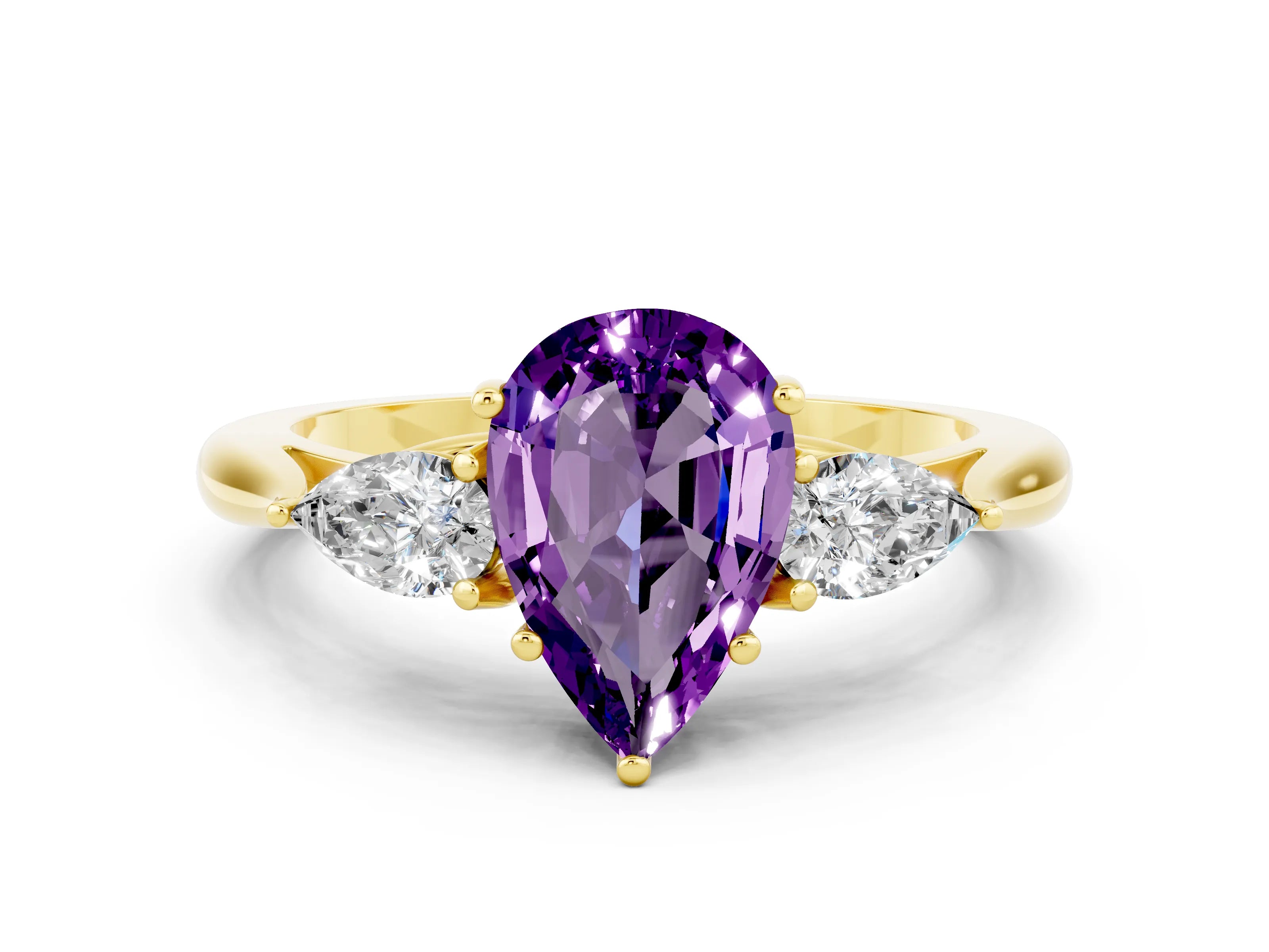Yellow gold Three-Stone Pear Cut Cut Diamond Ring with Pear Side Stones in Four-Prong Setting