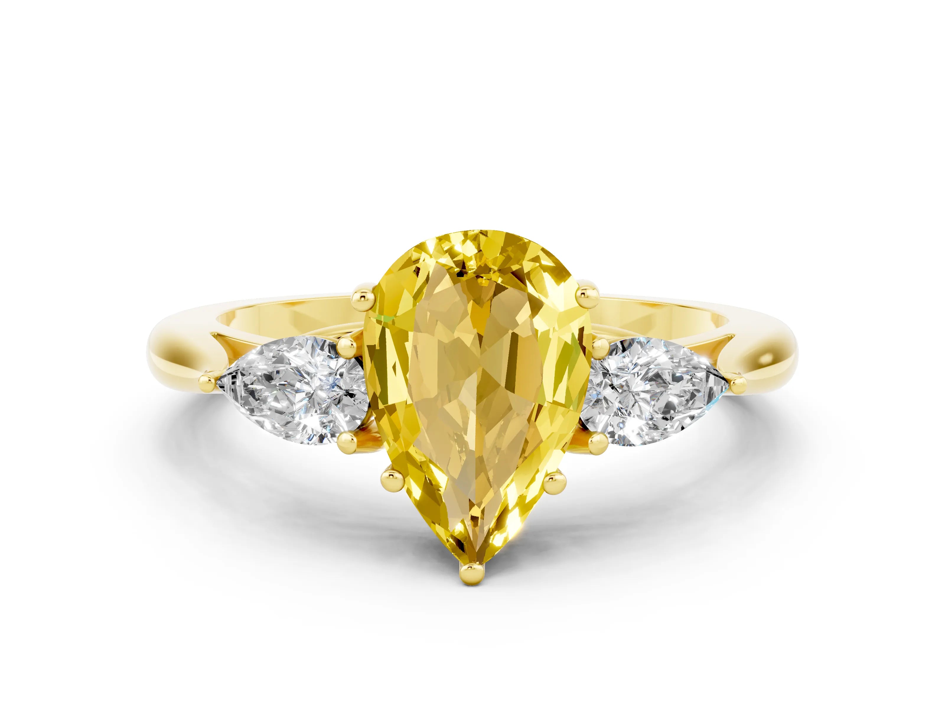 Yellow gold Three-Stone Pear Cut Cut Diamond Ring with Pear Side Stones in Four-Prong Setting