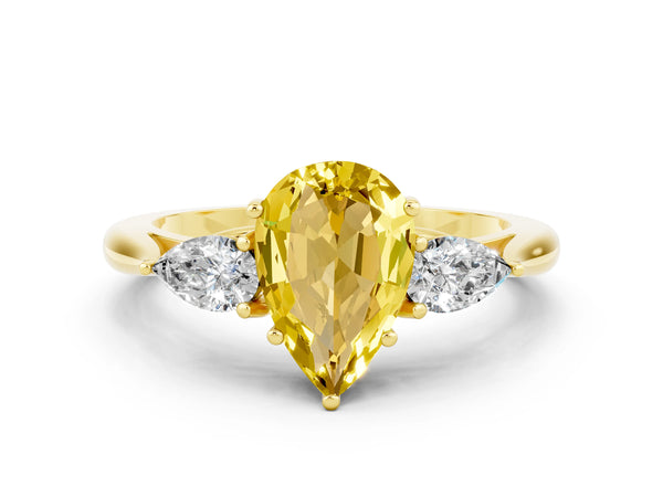 Yellow gold Three-Stone Pear Cut Yellow Sapphire Ring with Pear  Side Stones in Four-Prong Setting
