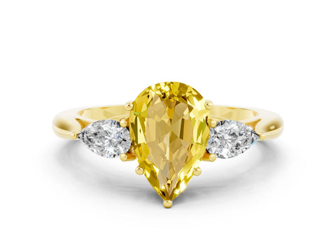 Yellow gold Three-Stone Pear Cut Cut Diamond Ring with Pear Side Stones in Four-Prong Setting