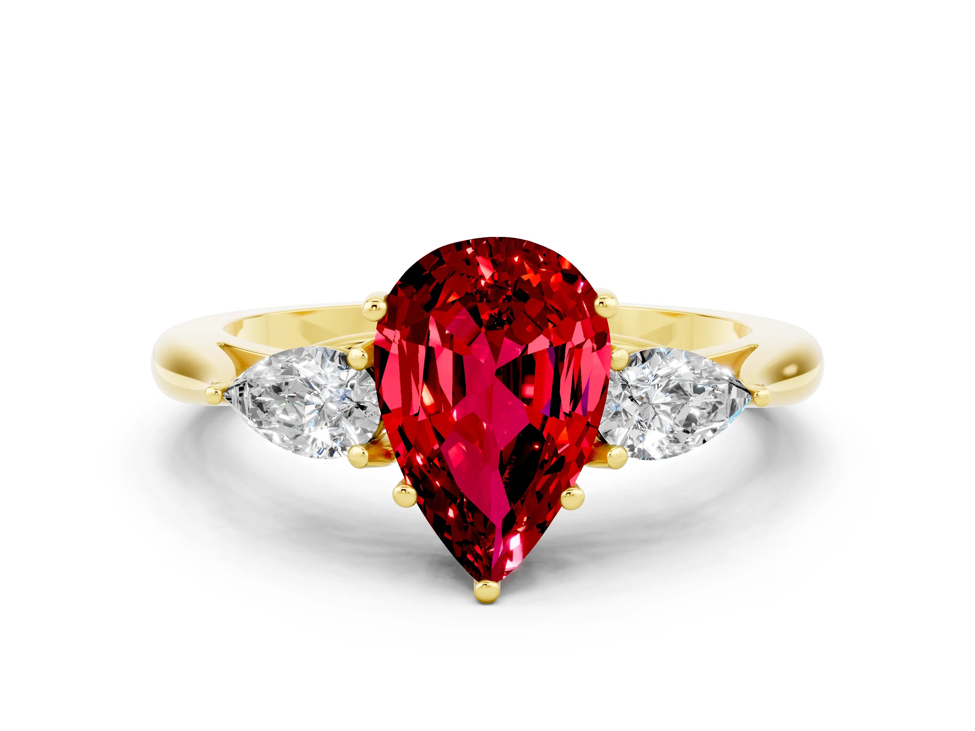 Yellow gold Three-Stone Pear Cut Cut Diamond Ring with Pear Side Stones in Four-Prong Setting
