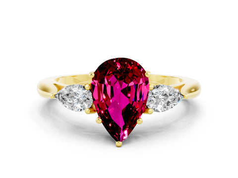 Yellow gold Three-Stone Pear Cut Cut Diamond Ring with Pear Side Stones in Four-Prong Setting