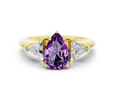Yellow gold Three-Stone Pear Cut Cut Diamond Ring with Trillion Side Stones and Four-Prong Setting