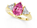 Yellow gold Three-Stone Pear Cut Cut Diamond Ring with Trillion Side Stones and Four-Prong Setting_1