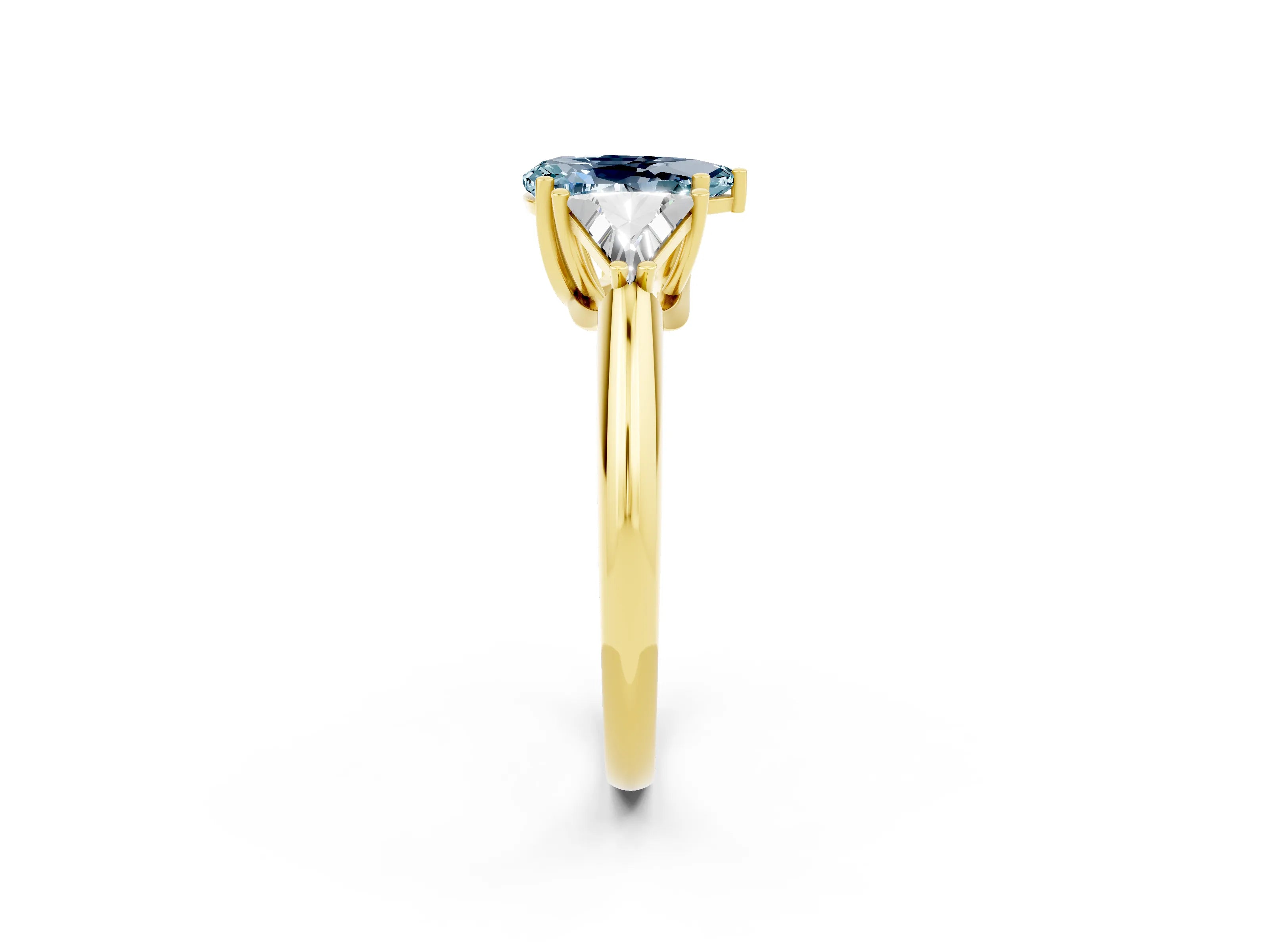 Yellow gold Three-Stone Pear Cut Cut Diamond Ring with Trillion Side Stones and Four-Prong Setting_2