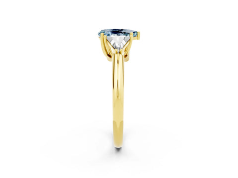 Yellow gold Three-Stone Pear Cut Cut Diamond Ring with Trillion Side Stones and Four-Prong Setting_2