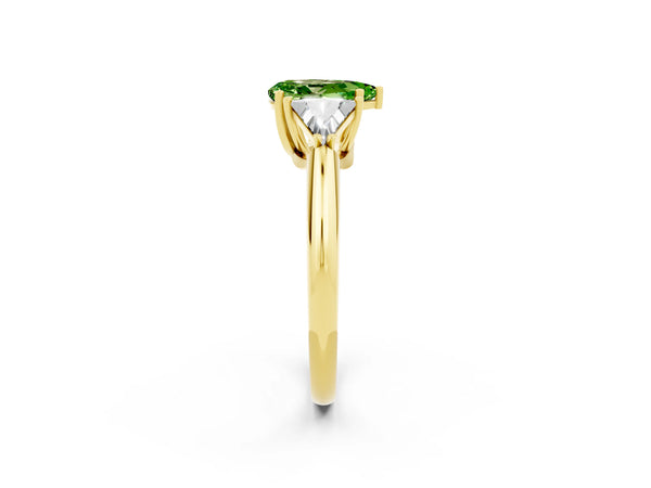 Yellow gold Three-Stone Pear Cut Cut Diamond Ring with Trillion Side Stones and Four-Prong Setting