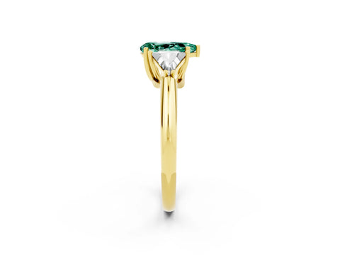 Yellow gold Three-Stone Pear Cut Cut Diamond Ring with Trillion Side Stones and Four-Prong Setting_2