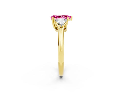 Yellow gold Three-Stone Pear Cut Cut Diamond Ring with Trillion Side Stones and Four-Prong Setting_2