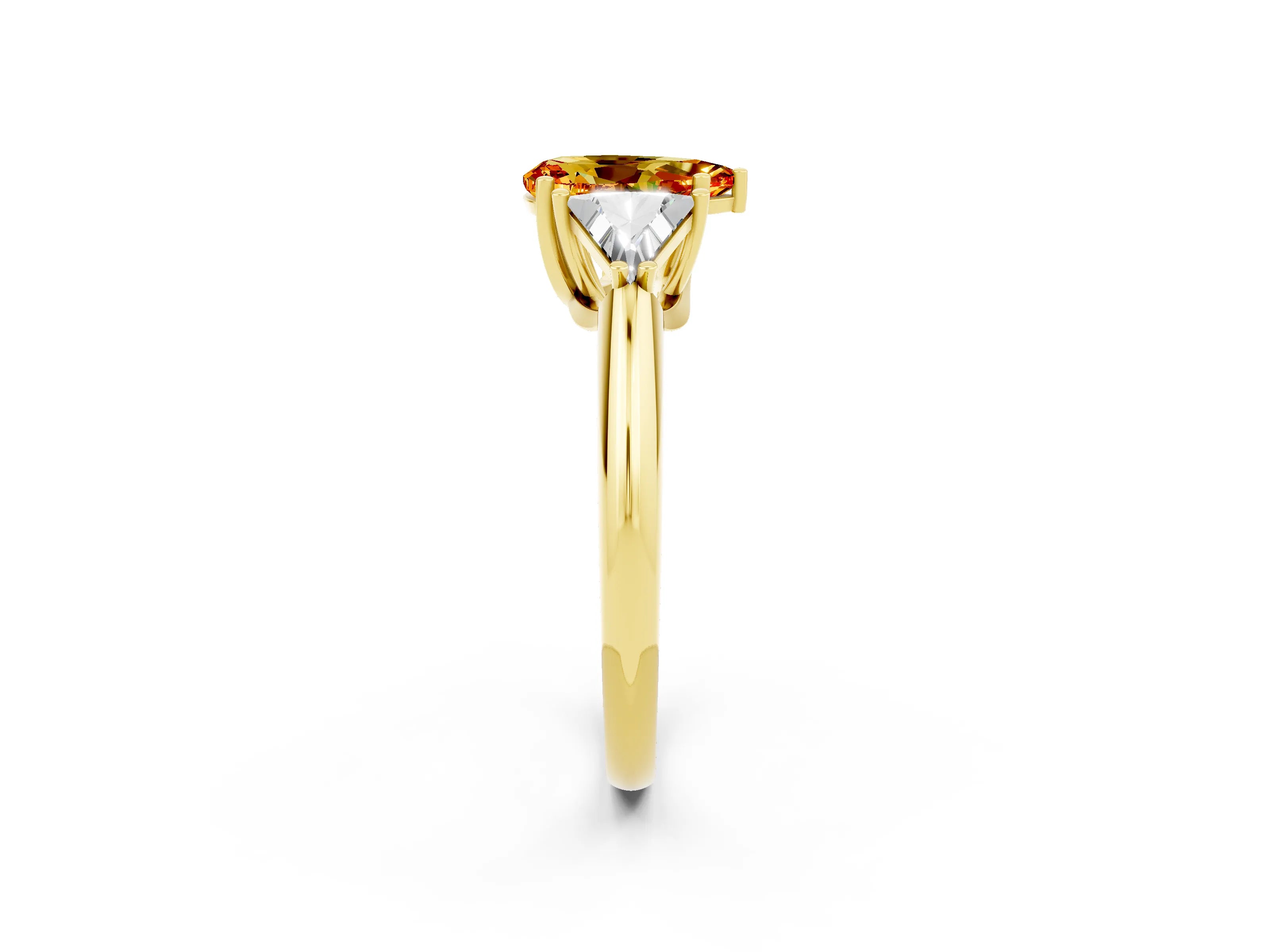 Yellow gold Three-Stone Pear Cut Cut Diamond Ring with Trillion Side Stones and Four-Prong Setting_2