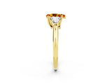 Yellow gold Three-Stone Pear Cut Cut Diamond Ring with Trillion Side Stones and Four-Prong Setting_2