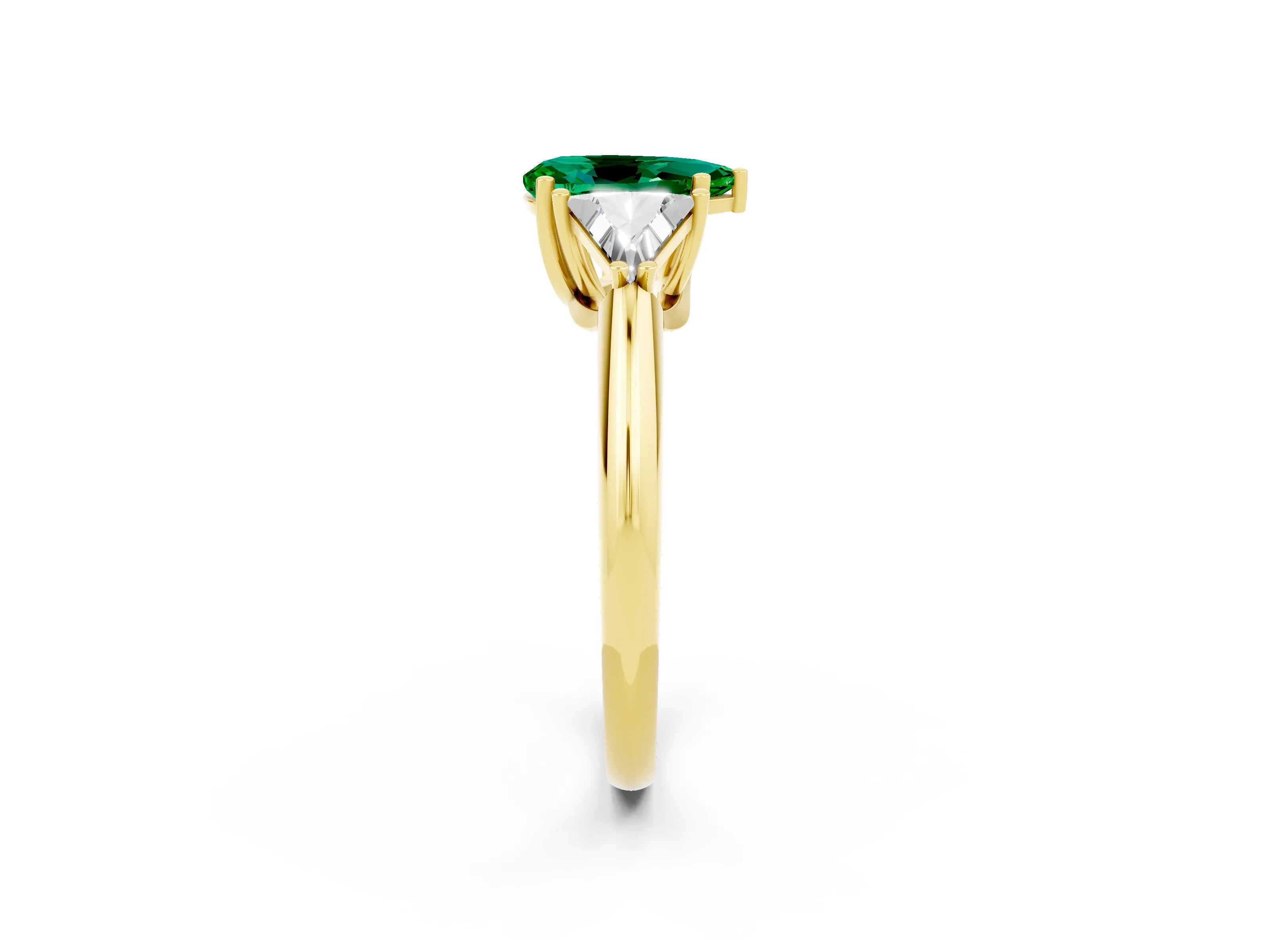 Yellow gold Three-Stone Pear Cut Cut Diamond Ring with Trillion Side Stones and Four-Prong Setting_2