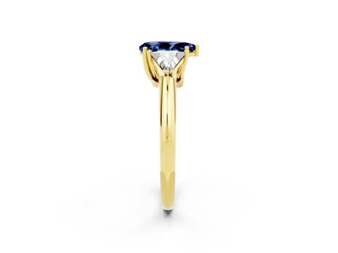 Yellow gold Three-Stone Pear Cut Cut Diamond Ring with Trillion Side Stones and Four-Prong Setting_2