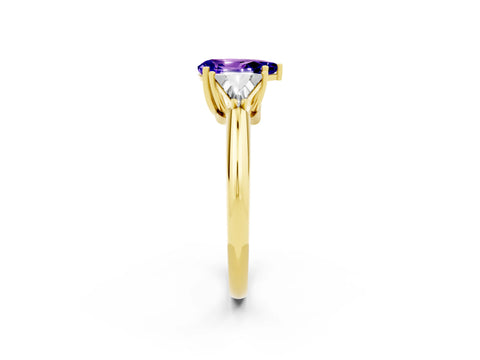 Yellow gold Three-Stone Pear Cut Cut Diamond Ring with Trillion Side Stones and Four-Prong Setting_2