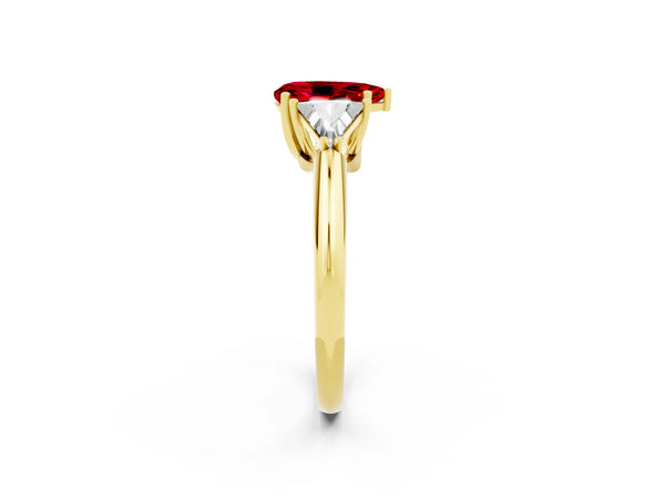 Yellow gold Three-Stone Pear Cut Cut Diamond Ring with Trillion Side Stones and Four-Prong Setting