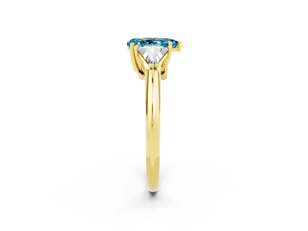 Yellow gold Three-Stone Pear Cut Cut Diamond Ring with Trillion Side Stones and Four-Prong Setting
