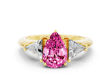 Yellow gold Three-Stone Pear Cut Cut Diamond Ring with Trillion Side Stones and Four-Prong Setting