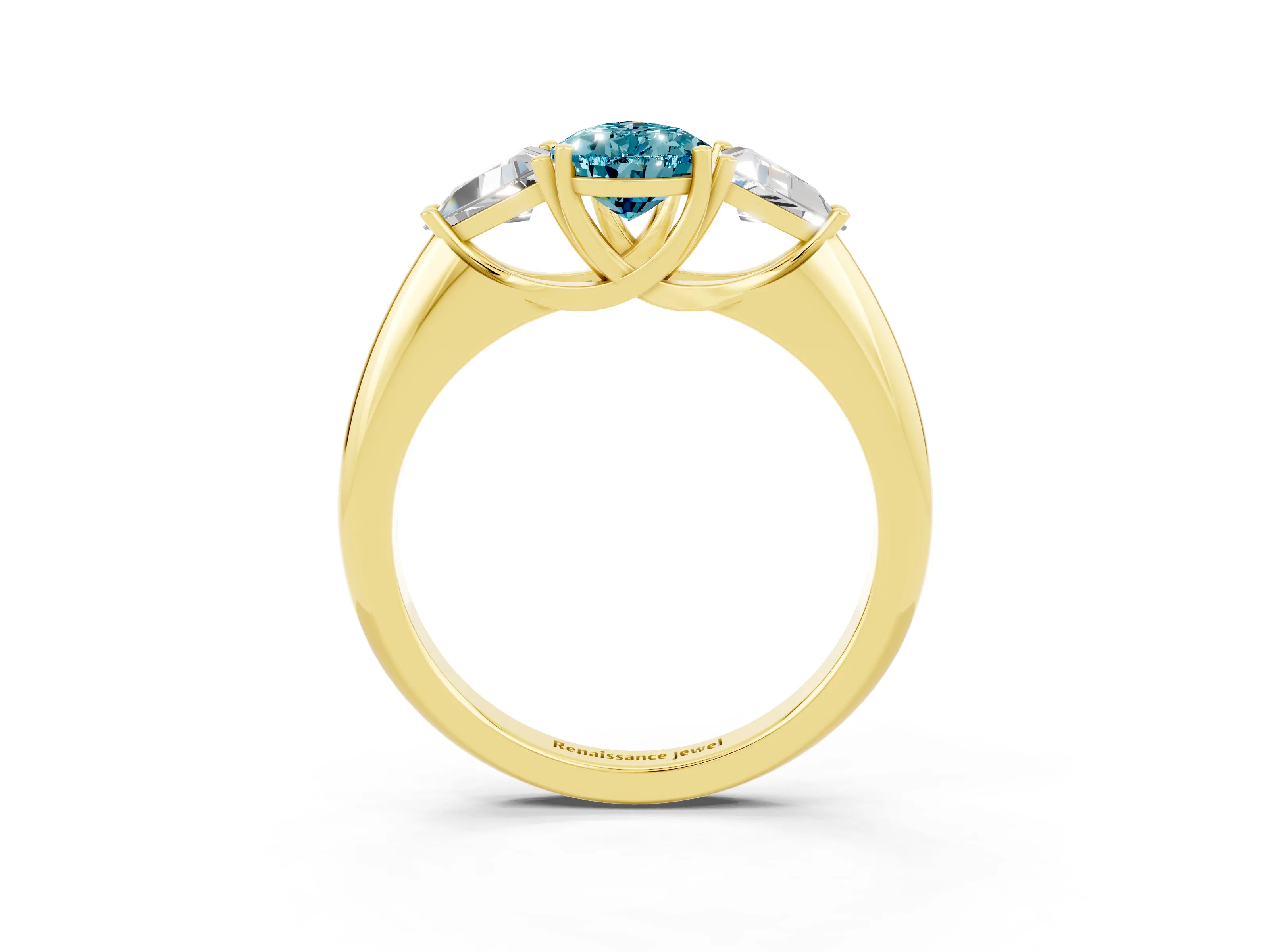 Yellow gold Three-Stone Pear Cut Cut Diamond Ring with Trillion Side Stones and Four-Prong Setting_3