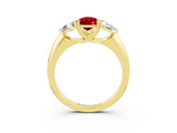Yellow gold Three-Stone Pear Cut Cut Diamond Ring with Trillion Side Stones and Four-Prong Setting_3