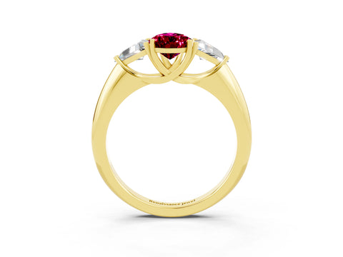 Yellow gold Three-Stone Pear Cut Cut Diamond Ring with Trillion Side Stones and Four-Prong Setting_3