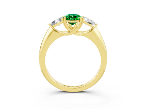 Yellow gold Three-Stone Pear Cut Cut Diamond Ring with Trillion Side Stones and Four-Prong Setting_3