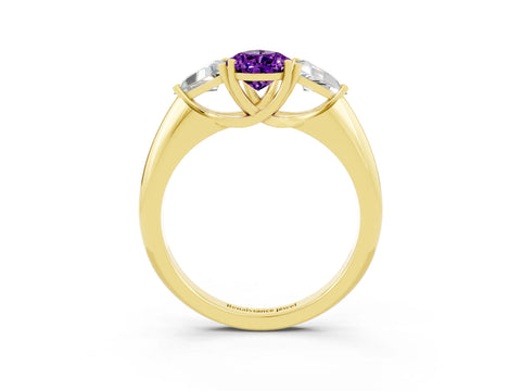 Yellow gold Three-Stone Pear Cut Cut Diamond Ring with Trillion Side Stones and Four-Prong Setting_3