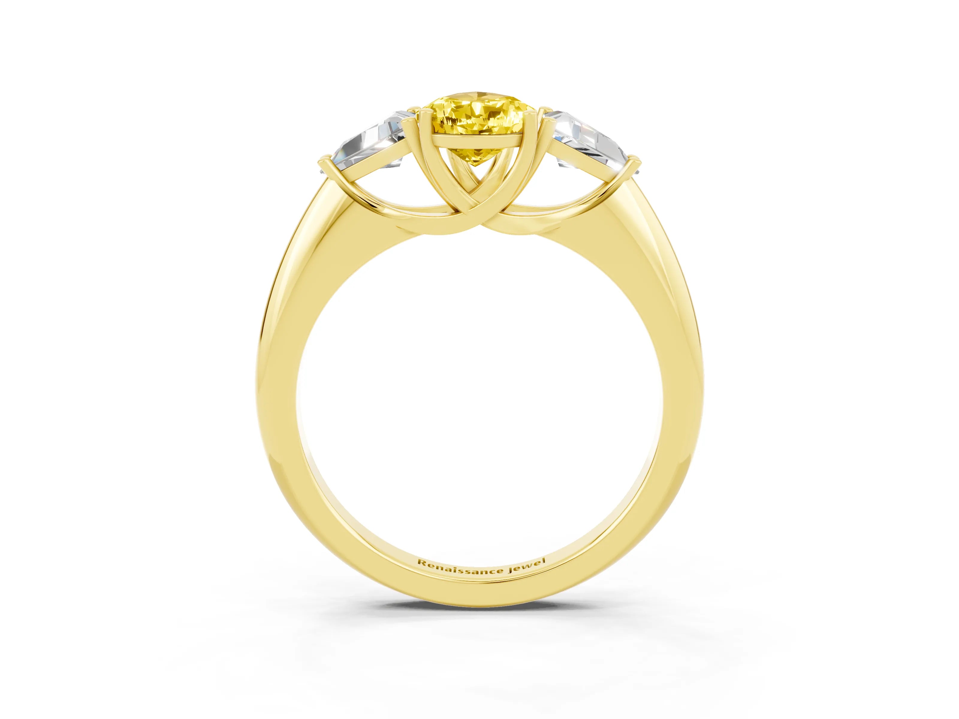 Yellow gold Three-Stone Pear Cut Cut Diamond Ring with Trillion Side Stones and Four-Prong Setting_3