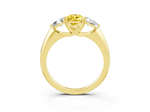Yellow gold Three-Stone Pear Cut Cut Diamond Ring with Trillion Side Stones and Four-Prong Setting_3