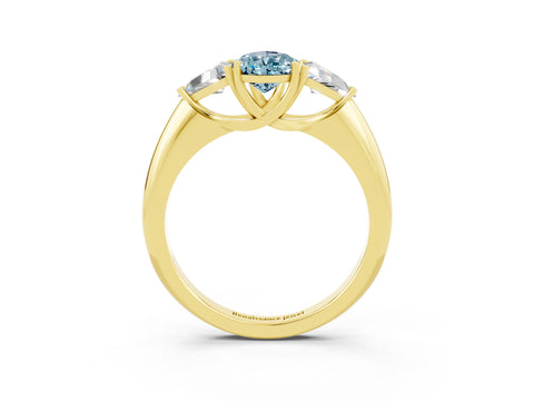 Yellow gold Three-Stone Pear Cut Cut Diamond Ring with Trillion Side Stones and Four-Prong Setting_3