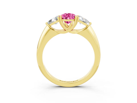 Yellow gold Three-Stone Pear Cut Cut Diamond Ring with Trillion Side Stones and Four-Prong Setting_3