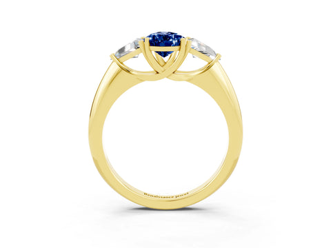 Yellow gold Three-Stone Pear Cut Cut Diamond Ring with Trillion Side Stones and Four-Prong Setting_3
