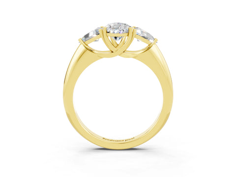 Yellow gold Three-Stone Pear Cut Cut Diamond Ring with Trillion Side Stones and Four-Prong Setting_3