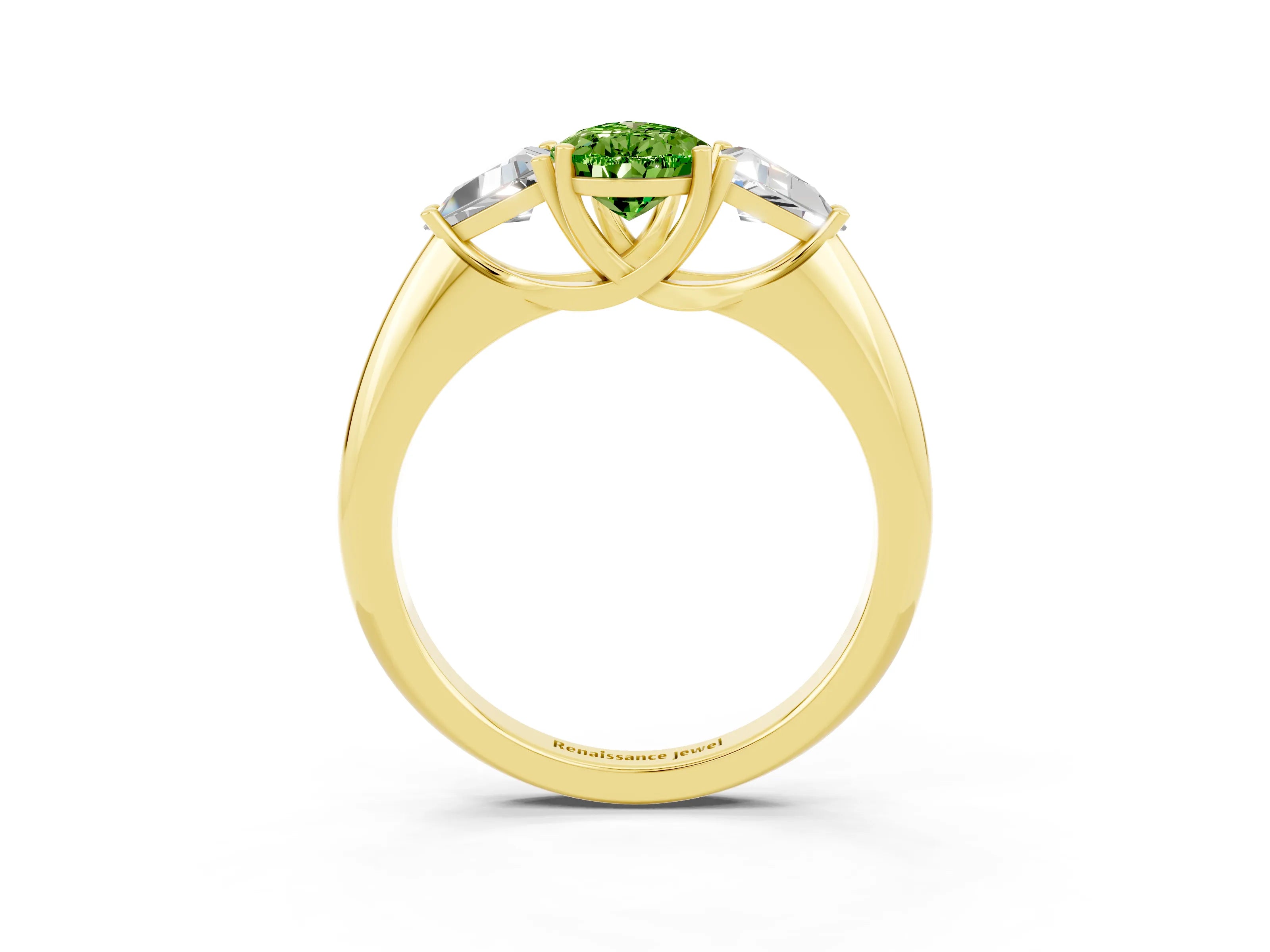 Yellow gold Three-Stone Pear Cut Cut Diamond Ring with Trillion Side Stones and Four-Prong Setting_3