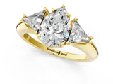 Yellow gold Three-Stone Pear Cut Cut Diamond Ring with Trillion Side Stones and Four-Prong Setting_4