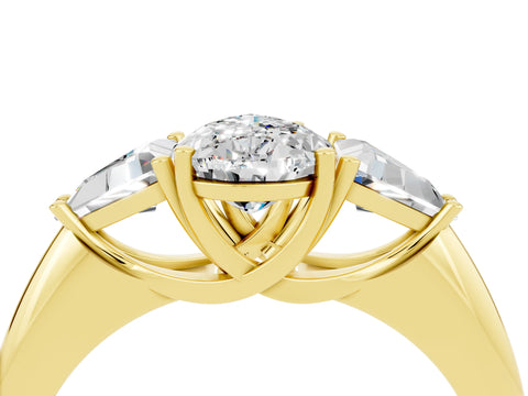 Yellow gold Three-Stone Pear Cut Cut Diamond Ring with Trillion Side Stones and Four-Prong Setting_4