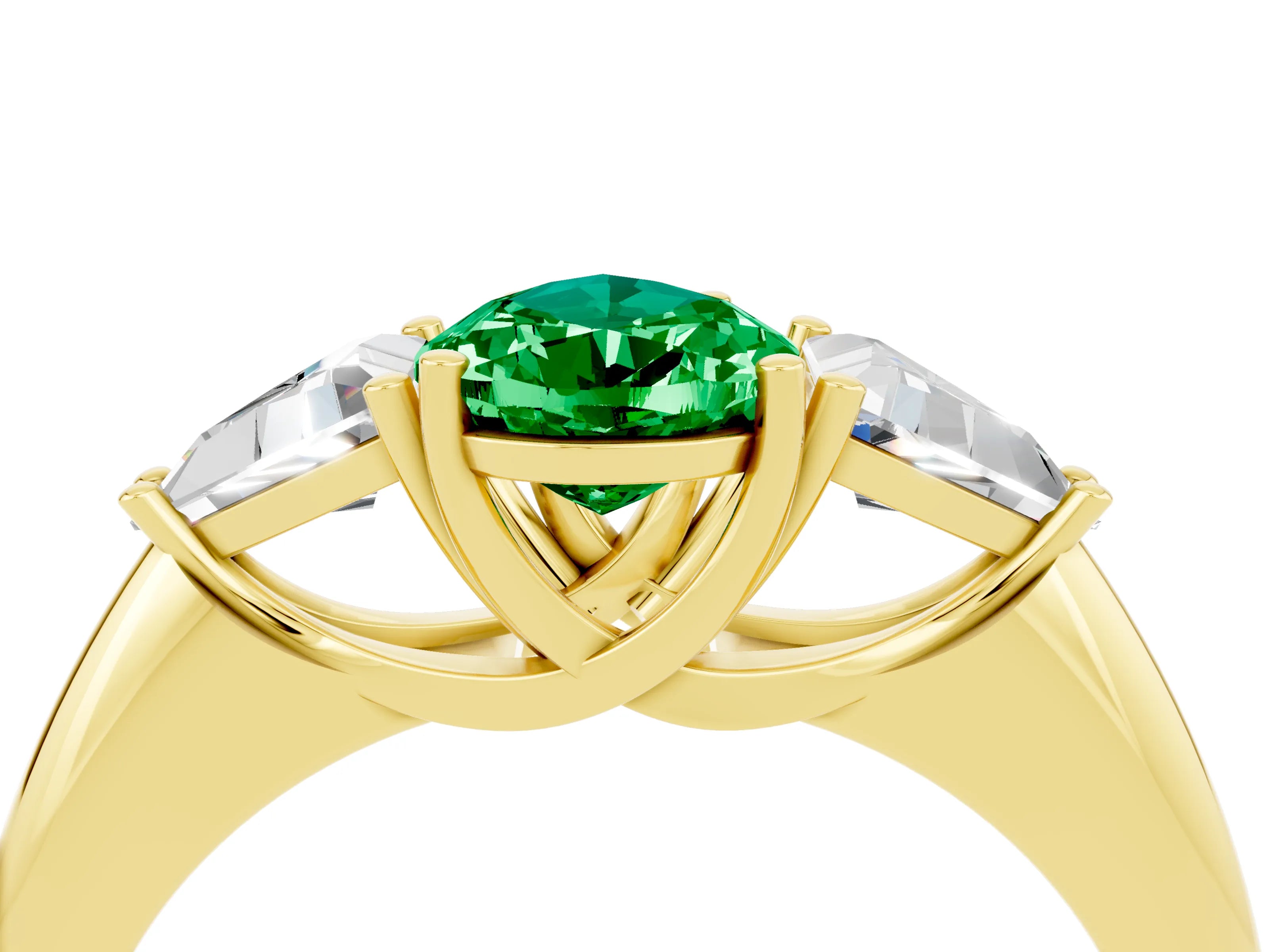 Yellow gold Three-Stone Pear Cut Cut Diamond Ring with Trillion Side Stones and Four-Prong Setting_4