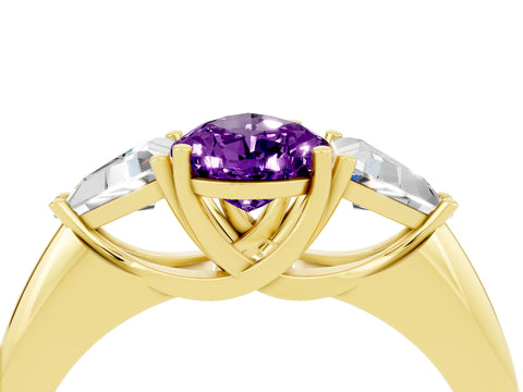 Yellow gold Three-Stone Pear Cut Cut Diamond Ring with Trillion Side Stones and Four-Prong Setting_4