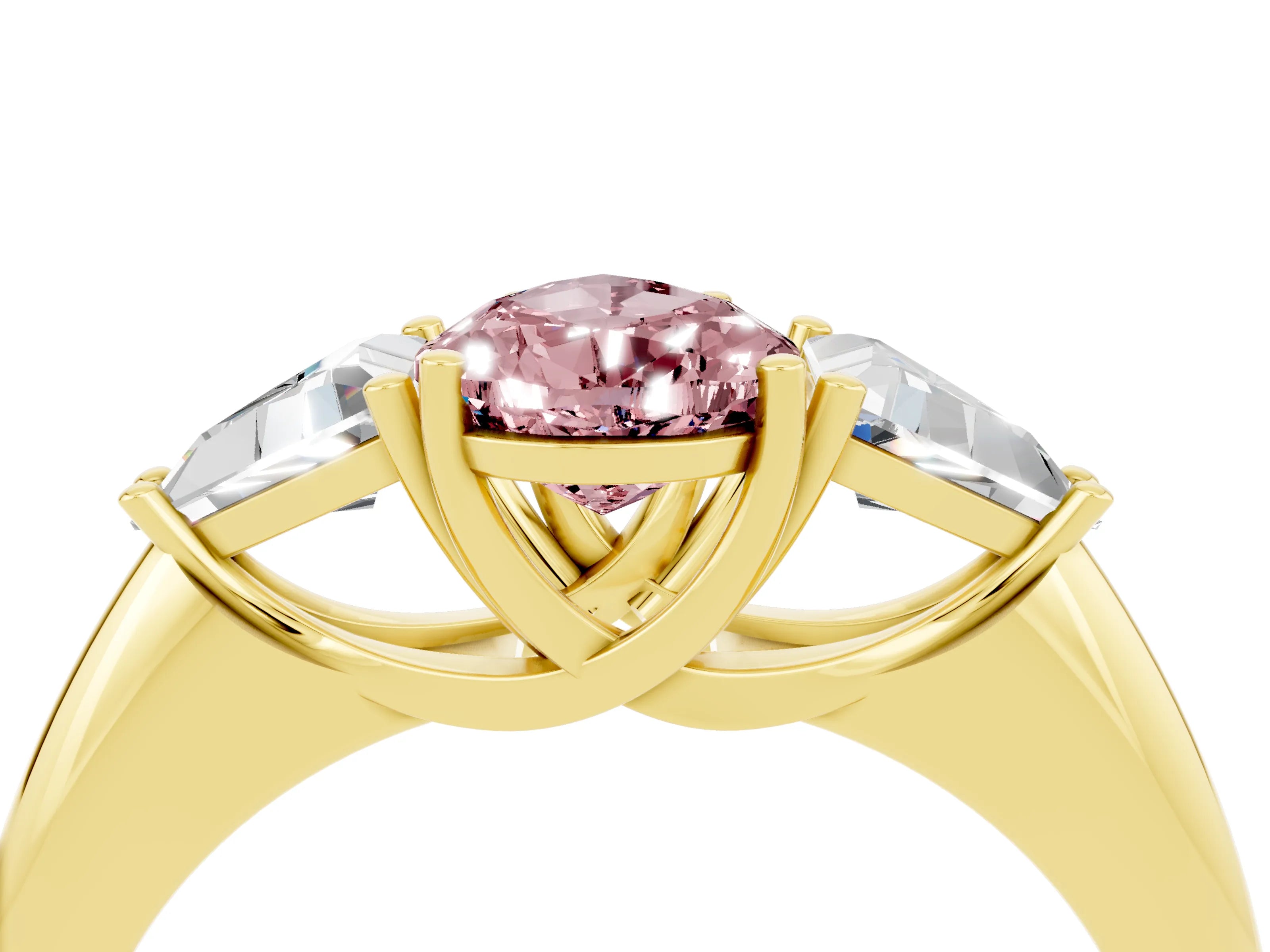 Yellow gold Three-Stone Pear Cut Cut Diamond Ring with Trillion Side Stones and Four-Prong Setting_4