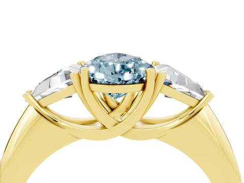 Yellow gold Three-Stone Pear Cut Cut Diamond Ring with Trillion Side Stones and Four-Prong Setting_4