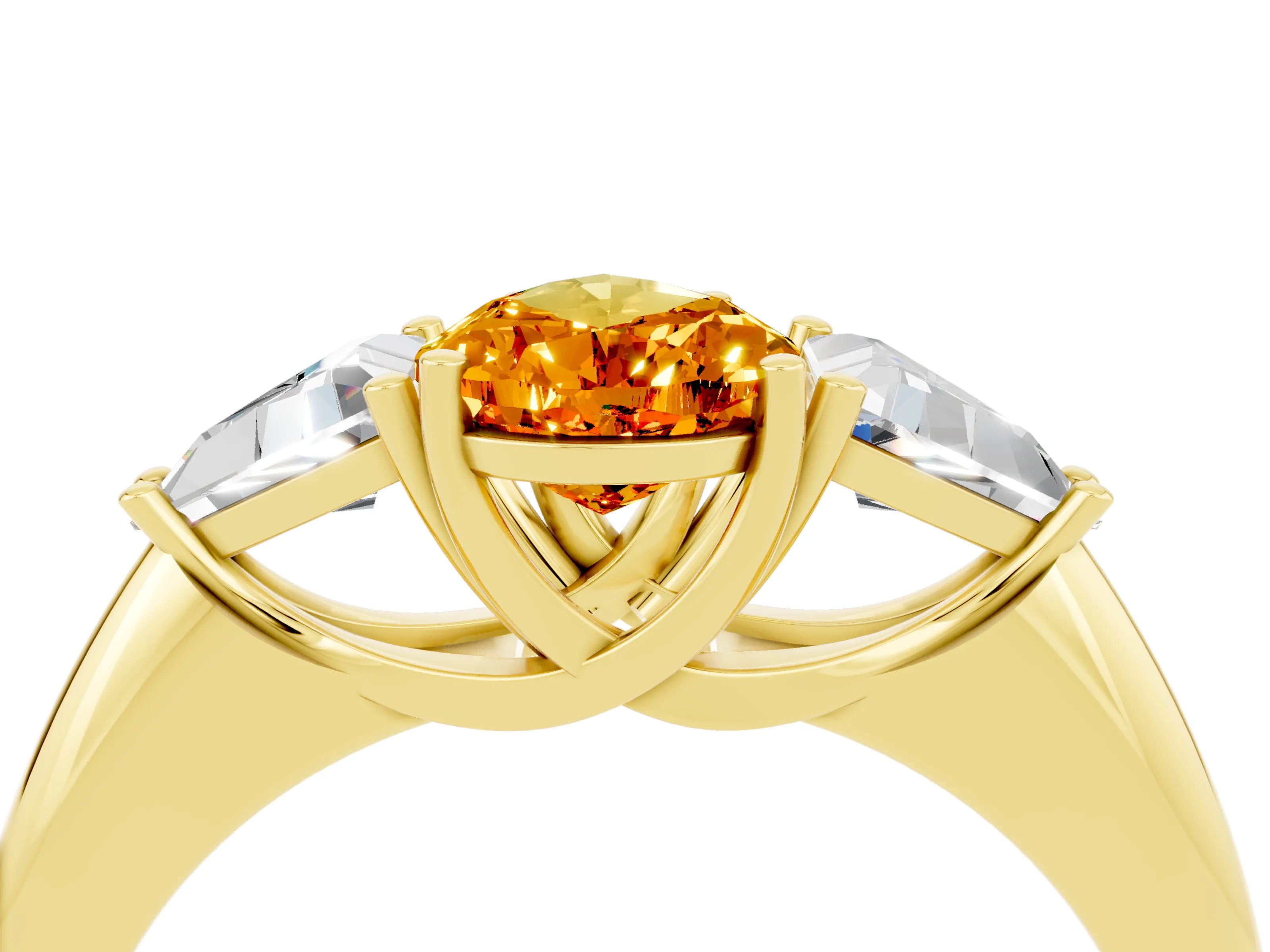Yellow gold Three-Stone Pear Cut Cut Diamond Ring with Trillion Side Stones and Four-Prong Setting_4