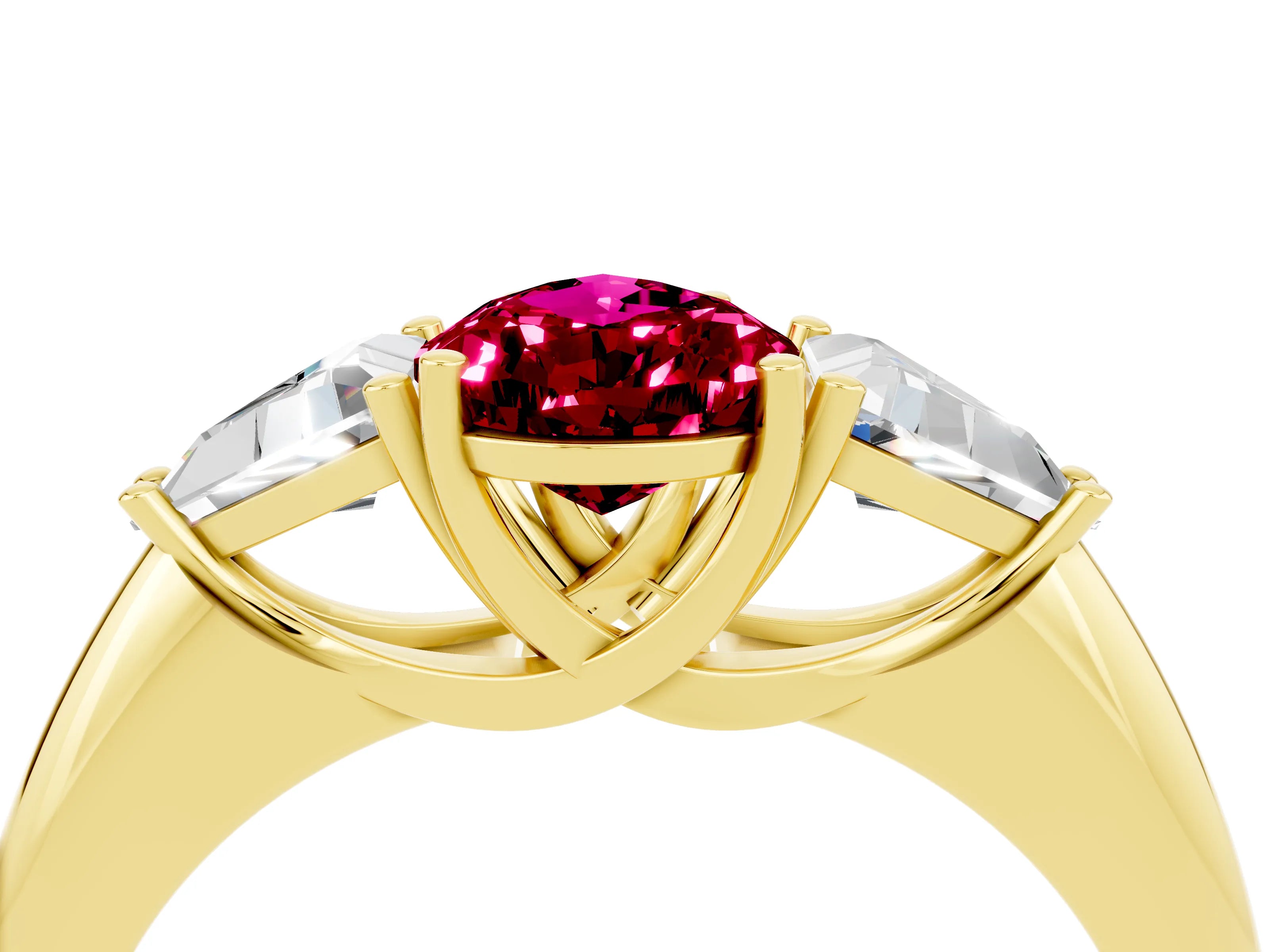 Yellow gold Three-Stone Pear Cut Cut Diamond Ring with Trillion Side Stones and Four-Prong Setting_4