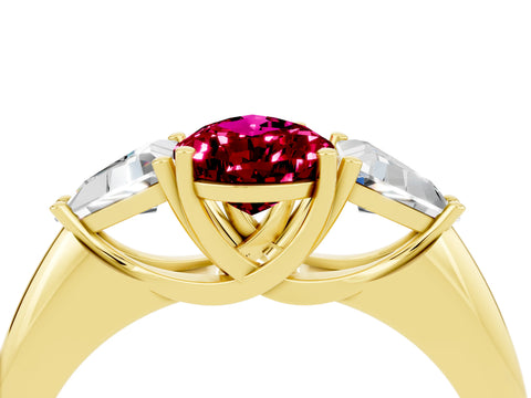 Yellow gold Three-Stone Pear Cut Cut Diamond Ring with Trillion Side Stones and Four-Prong Setting_4